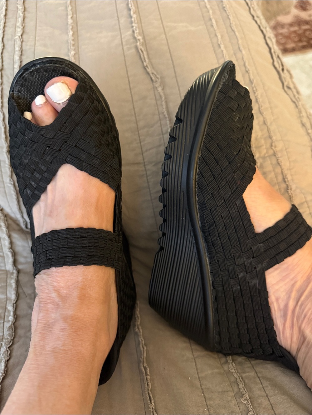 bernie mev. Black Woven Mary Jane Wedge Sandals